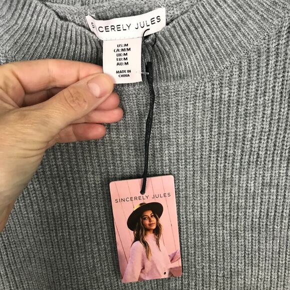 Sincerely Jules Sweater Womens Medium Gray Ribbed Crop Cozy Comfy Lounge Preppy - Picture 4 of 11
